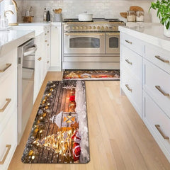 Christmas Festive Kitchen Rug Stain Resistant Waterproof Long Strip Floor Mat