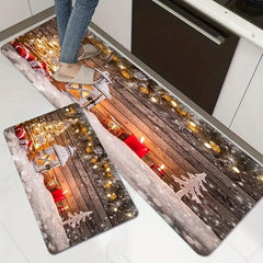Christmas Festive Kitchen Rug Stain Resistant Waterproof Long Strip Floor Mat