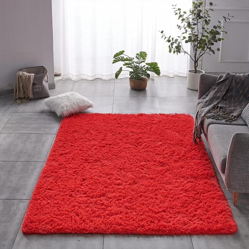 Ultra Soft Red Shaggy Rug for Living Room Bedroom Nursery and Dorm