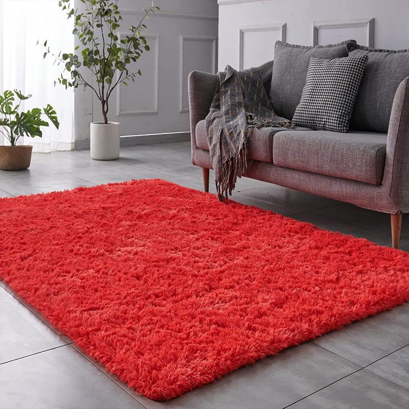Ultra Soft Red Shaggy Rug for Living Room Bedroom Nursery and Dorm