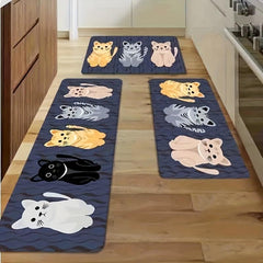 Soft Kitchen Rug Cat Anti Fatigue Non Slip Waterproof Set Runner Bedside
