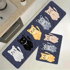 Soft Kitchen Rug Cat Anti Fatigue Non Slip Waterproof Set Runner Bedside