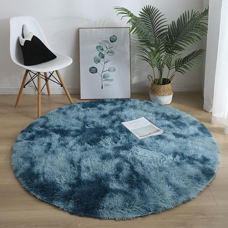 Round Tie Dyed Fluffy Rug 3'X3' For Bedroom