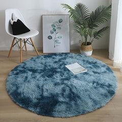 Round Tie Dyed Fluffy Rug 3'X3' For Bedroom