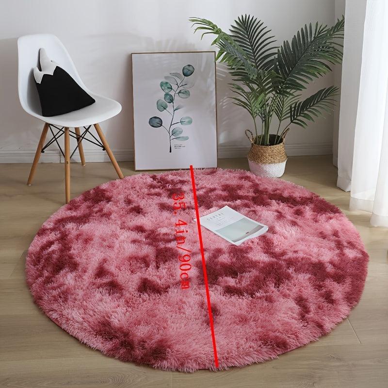 Round Tie Dyed Fluffy Rug 3'X3' For Bedroom