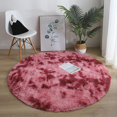 Round Tie Dyed Fluffy Rug 3'X3' For Bedroom