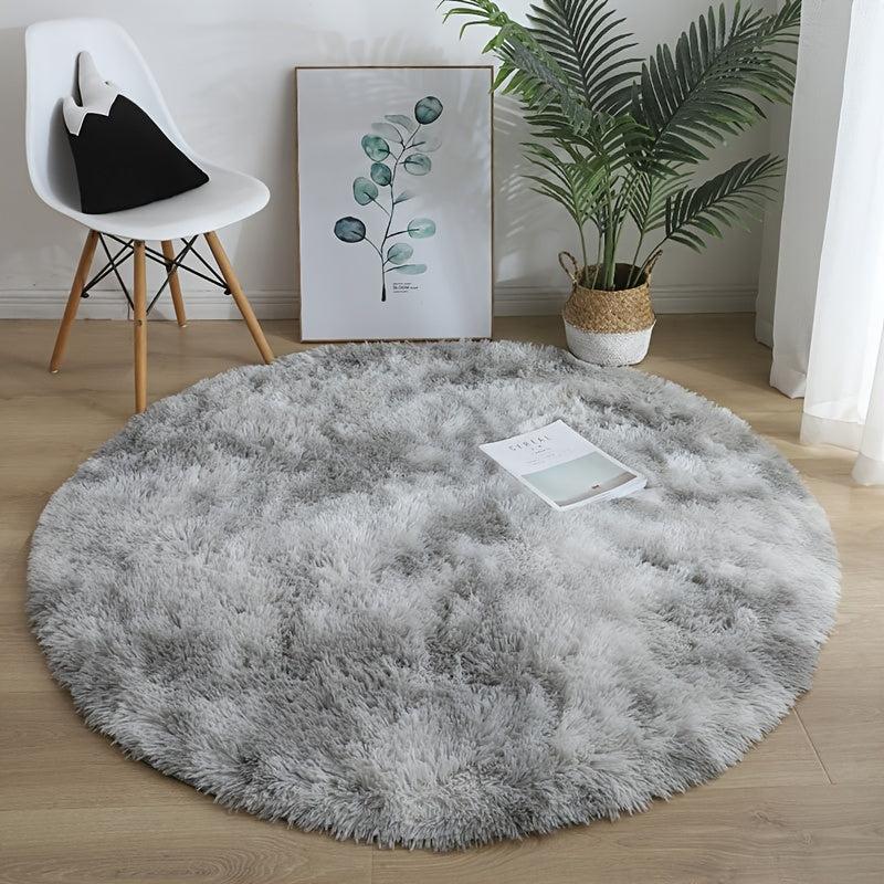 Round Tie Dyed Fluffy Rug 3'X3' For Bedroom
