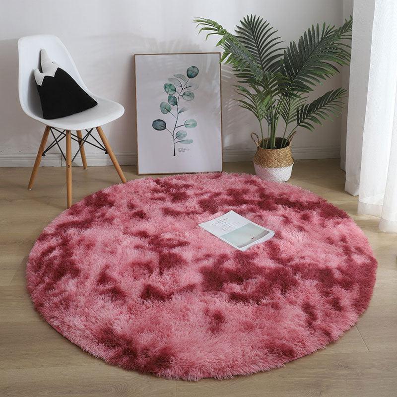 Round Tie Dyed Fluffy Rug 3'X3' For Bedroom