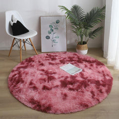 Round Tie Dyed Fluffy Rug 3'X3' For Bedroom