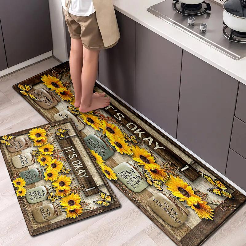 Sunflower Kitchen Floor Mat Water Resistant Non-Slip Dirt Proof Machine Washable