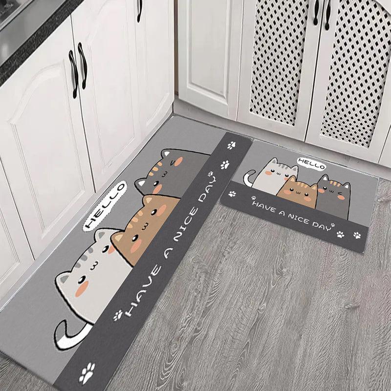 Cat Kitchen Floor Mat Non Slip Absorbent Living Room Bedroom Rug