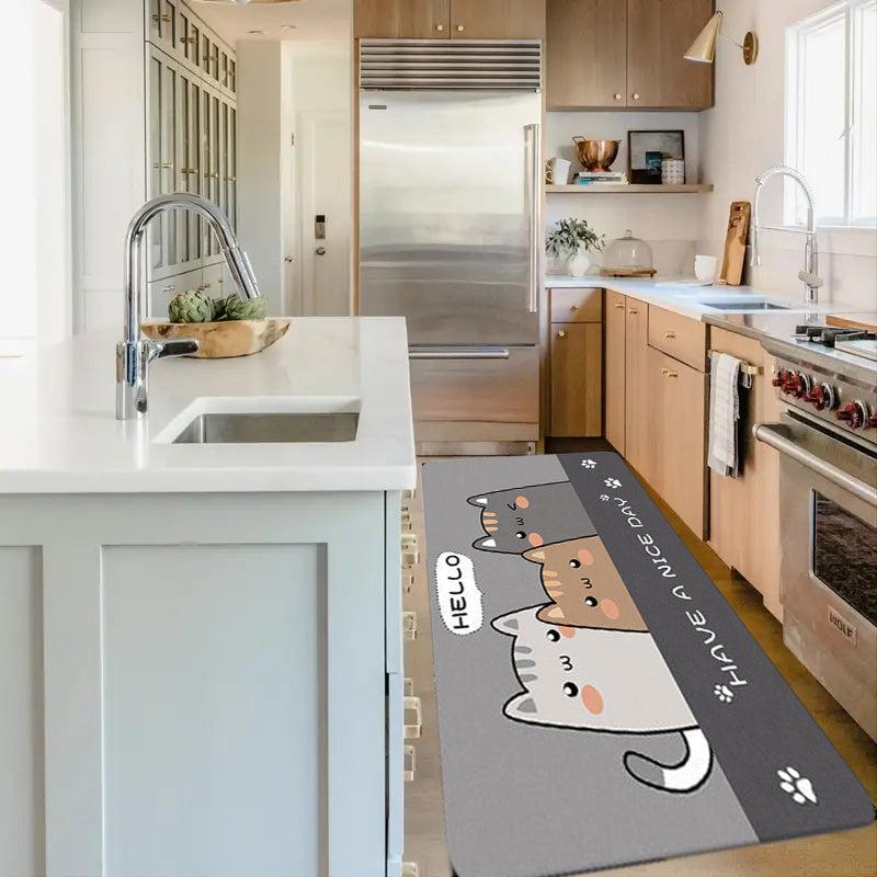 Cat Kitchen Floor Mat Non Slip Absorbent Living Room Bedroom Rug