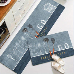 2pcs Modern Patterned Kitchen Floor Mat Non-slip Kitchen Rug