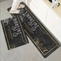 2pcs Modern Patterned Kitchen Floor Mat Non-slip Kitchen Rug