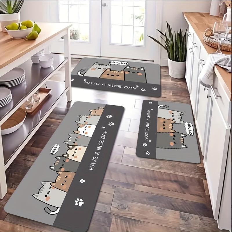 Anti-fatigue Cats Kitchen Mat Polyester Carpet w/ Anti-slip Strip