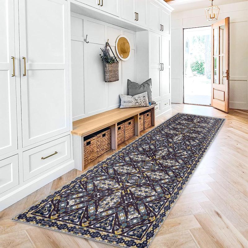 Geometric Floral Runner Rug Stain Resistant Soft Non Slip Washable Carpet