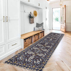 Geometric Floral Runner Rug Stain Resistant Soft Non Slip Washable Carpet