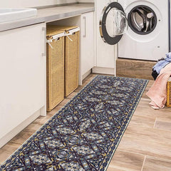 Geometric Floral Runner Rug Stain Resistant Soft Non Slip Washable Carpet