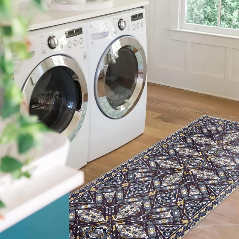 Geometric Floral Runner Rug Stain Resistant Soft Non Slip Washable Carpet