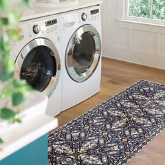 Geometric Floral Runner Rug Stain Resistant Soft Non Slip Washable Carpet