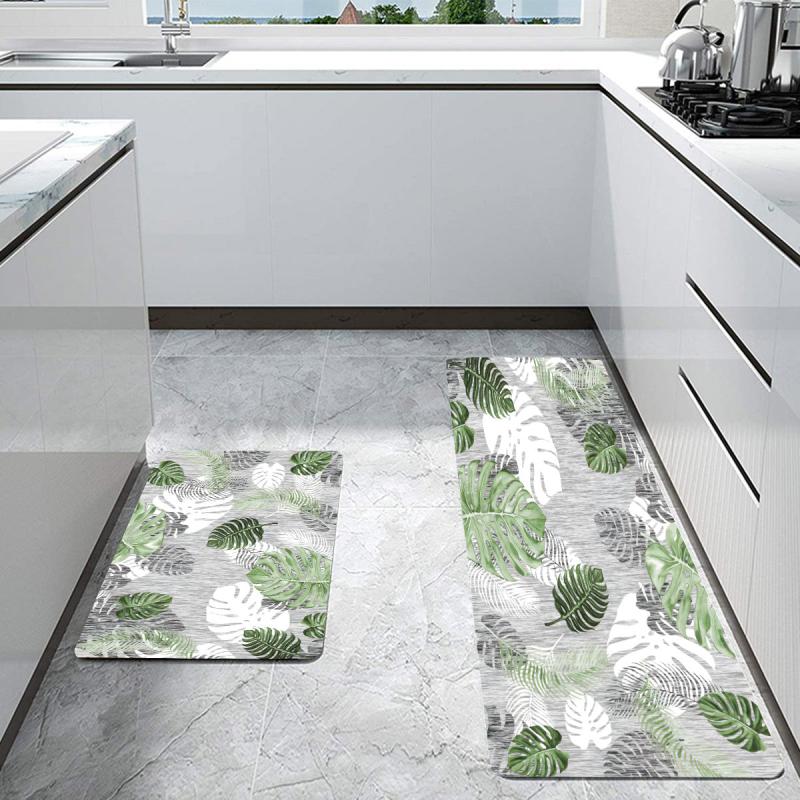 Leaf Printed Floor Mat Absorbent Non-slip Carpet Bathroom Rug