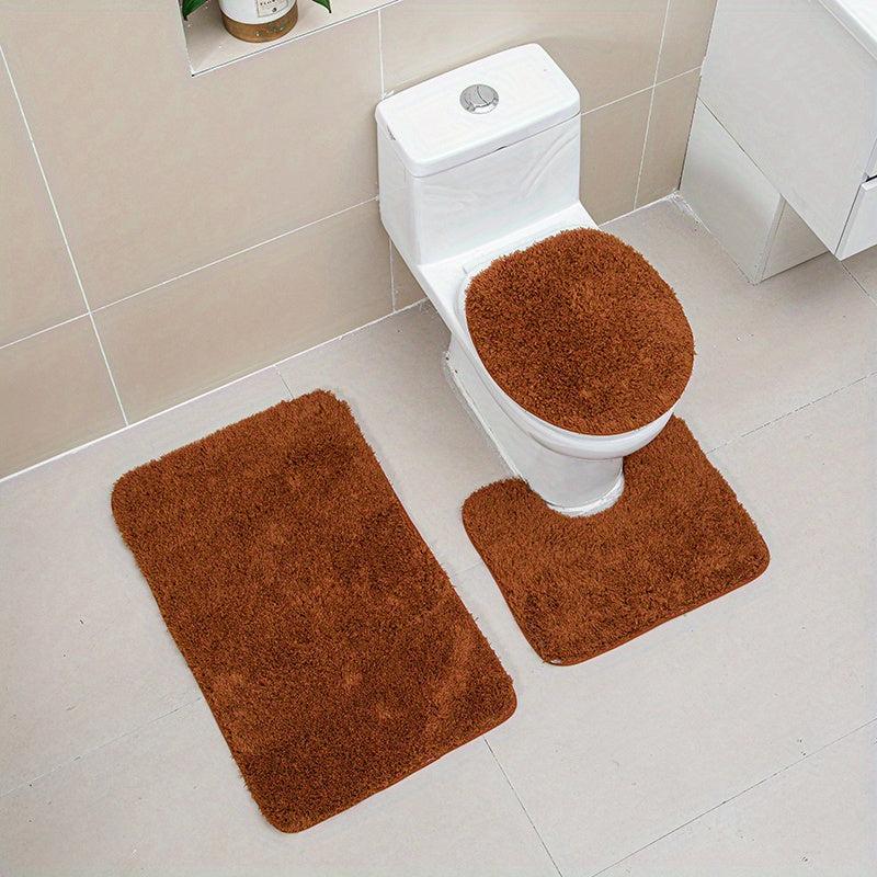 Soft Velvet Bath Rug Set Absorbent & Non Slip Mats - 3 Piece