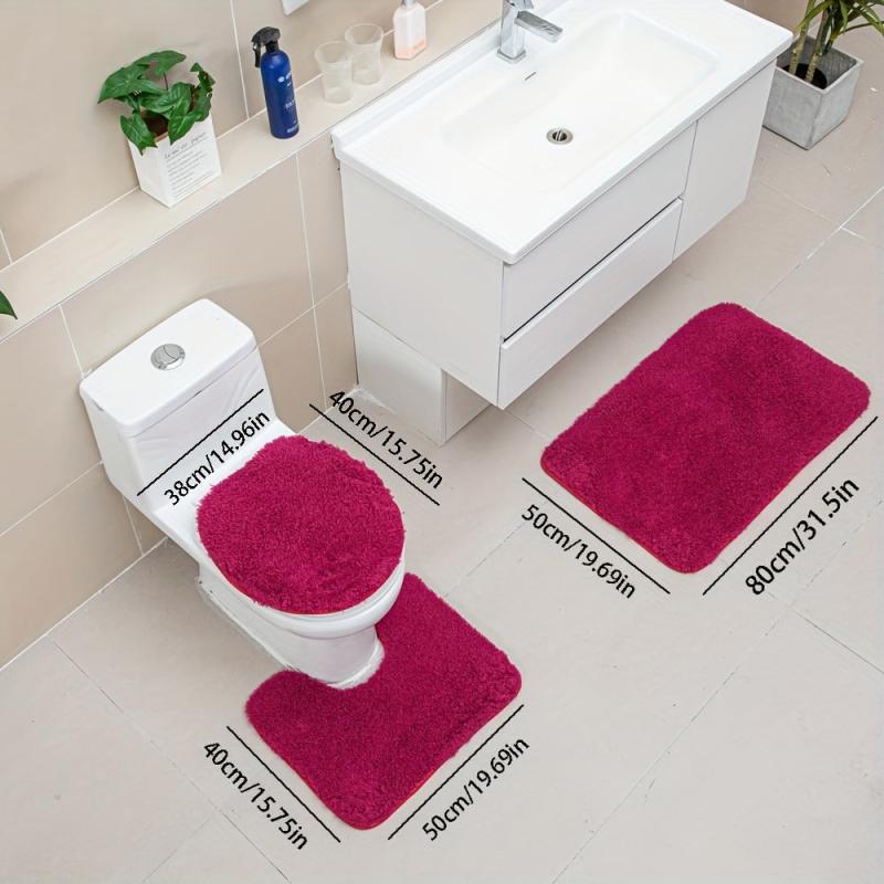 Soft Velvet Bath Rug Set Absorbent & Non Slip Mats - 3 Piece