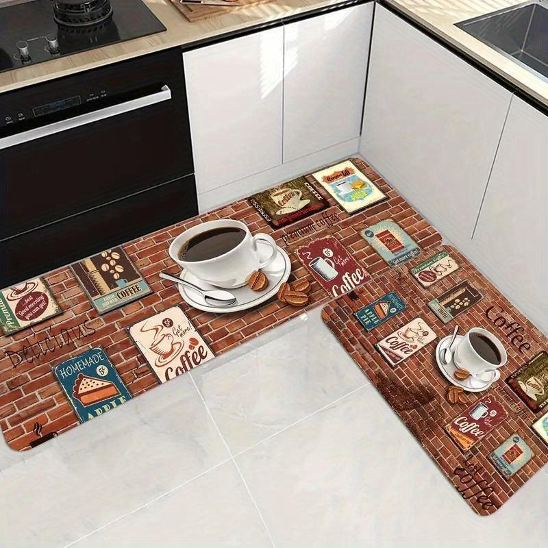 Coffee Print Kitchen Rug Soft Non Slip Non Shedding Kitchen Mat Absorbent Carpet
