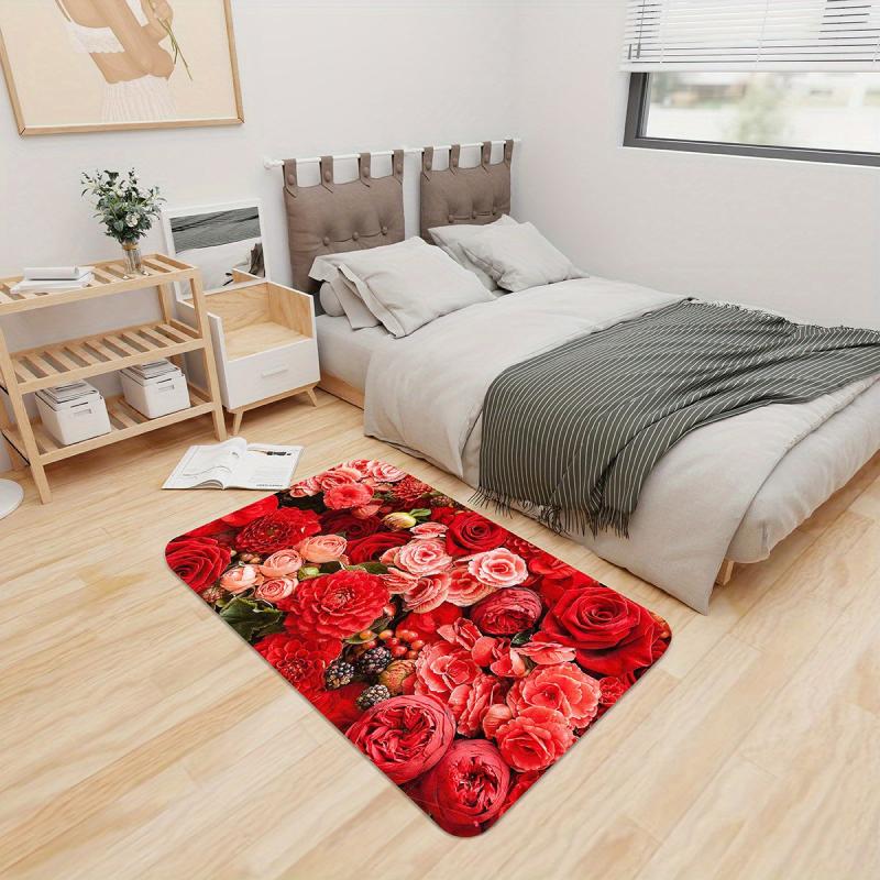 Floral Bath Mat Fast Drying Soft Carpet for Bathroom Living Room Bedroom