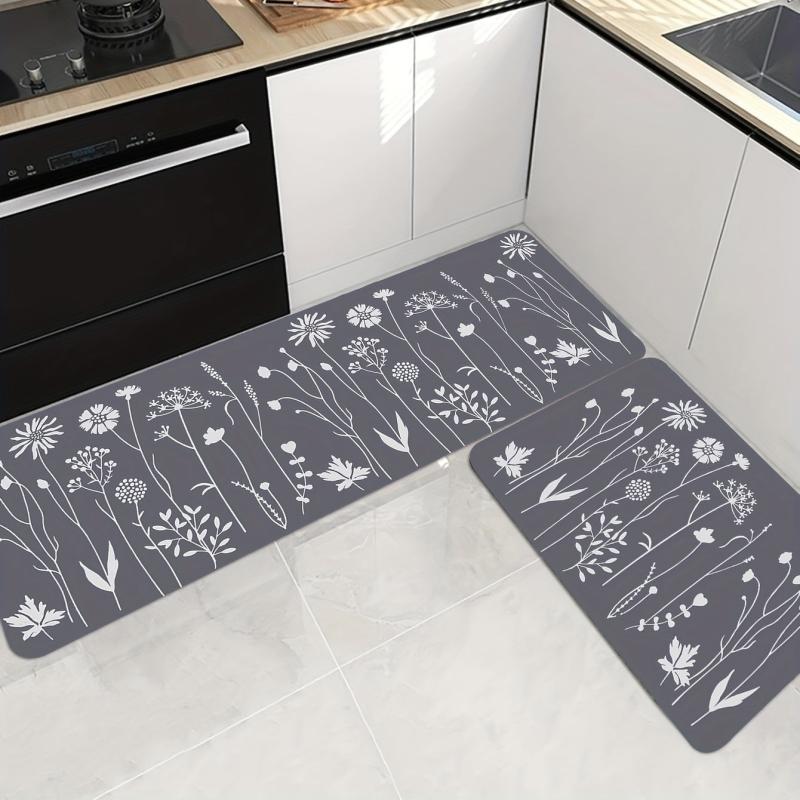 Soft Floral Kitchen Floor Mat Non-Slip Waterproof Doormat