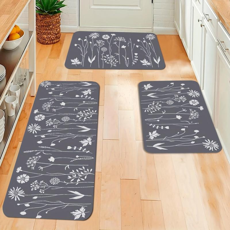 Soft Floral Kitchen Floor Mat Non-Slip Waterproof Doormat