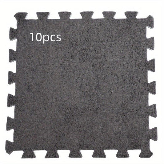 10pcs Plush Puzzle Foam Floor Mat Splicing Carpet Anti fall Bedside Mat