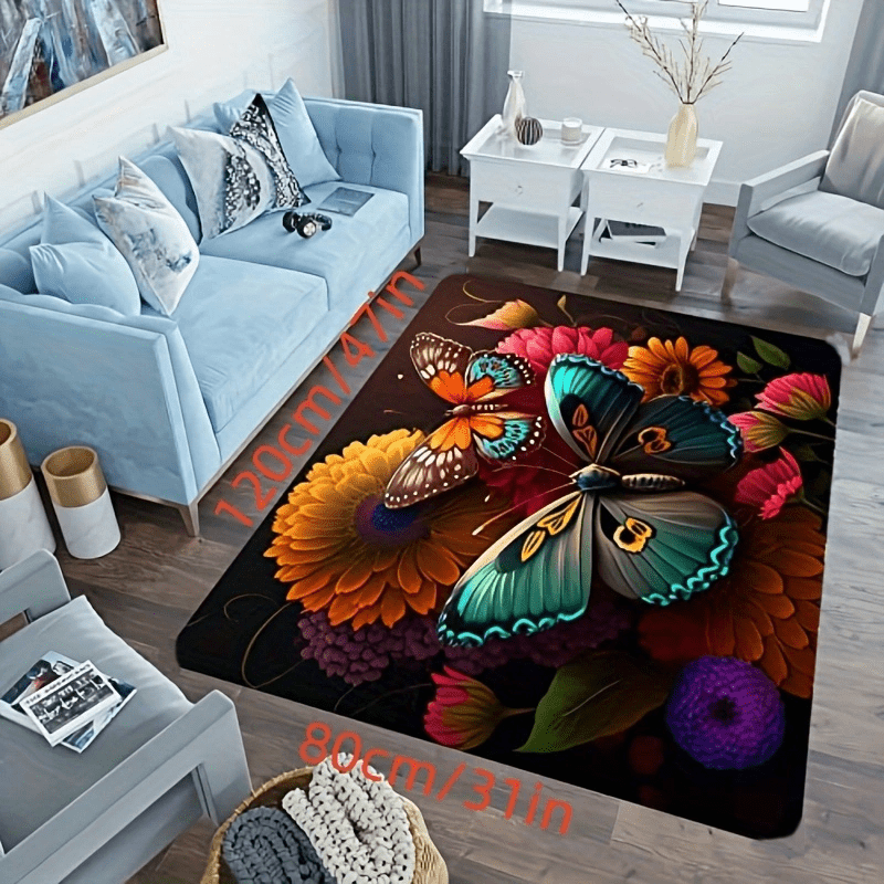 3D Butterfly Floor Mat Marble Floral Mushroom Skull Butterfly Printed Carpet