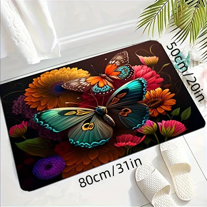 3D Butterfly Floor Mat Marble Floral Mushroom Skull Butterfly Printed Carpet