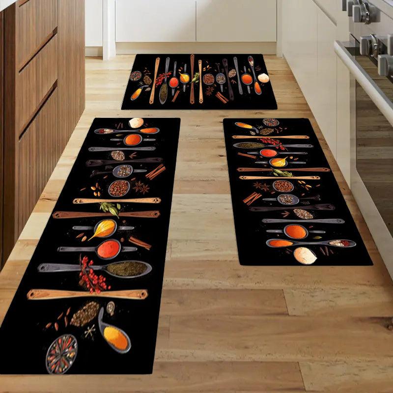 Flannel Kitchen Runner Rug 3D Seasoning Kitchen Carpet
