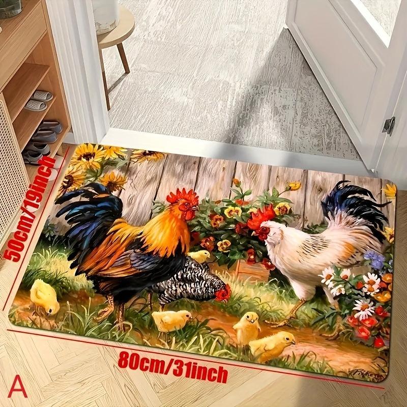 Rooster Sunflower Anti Fatigue Kitchen Waterproof Rug Set