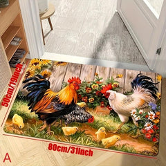 Rooster Sunflower Anti Fatigue Kitchen Waterproof Rug Set