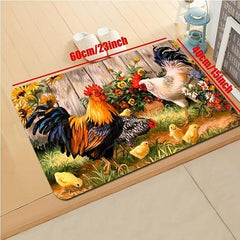 Rooster Sunflower Anti Fatigue Kitchen Waterproof Rug Set