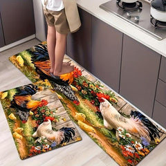 Rooster Sunflower Anti Fatigue Kitchen Waterproof Rug Set