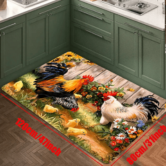 Rooster Sunflower Anti Fatigue Kitchen Waterproof Rug Set