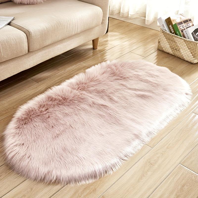 Soft Faux Sheepskin Oval Area Rug for Bedroom