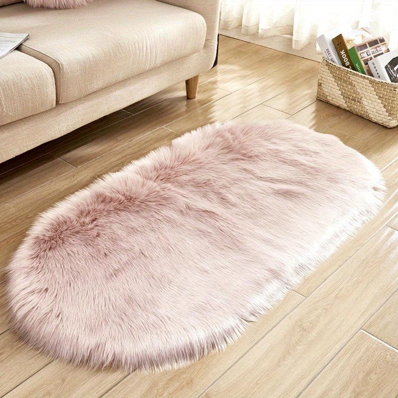 Soft Faux Sheepskin Oval Area Rug for Bedroom