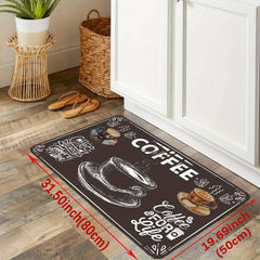Coffee Print Anti-fatigue Kitchen Floor Mat Anti-slip Polyester Carpet