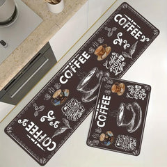 Coffee Print Anti-fatigue Kitchen Floor Mat Anti-slip Polyester Carpet