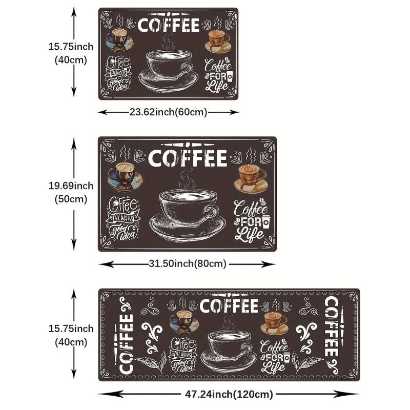Coffee Print Anti-fatigue Kitchen Floor Mat Anti-slip Polyester Carpet
