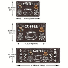 Coffee Print Anti-fatigue Kitchen Floor Mat Anti-slip Polyester Carpet