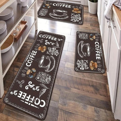 Coffee Print Anti-fatigue Kitchen Floor Mat Anti-slip Polyester Carpet