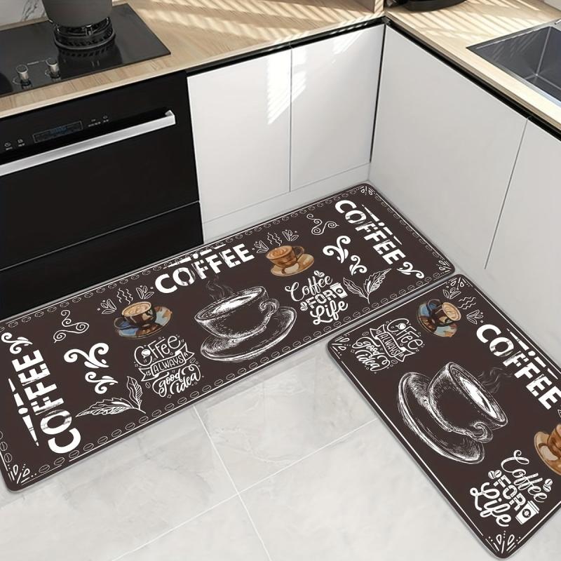 Coffee Print Anti-fatigue Kitchen Floor Mat Anti-slip Polyester Carpet