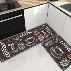 Coffee Print Anti-fatigue Kitchen Floor Mat Anti-slip Polyester Carpet