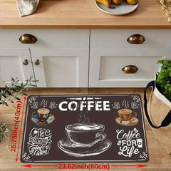Coffee Print Anti-fatigue Kitchen Floor Mat Anti-slip Polyester Carpet